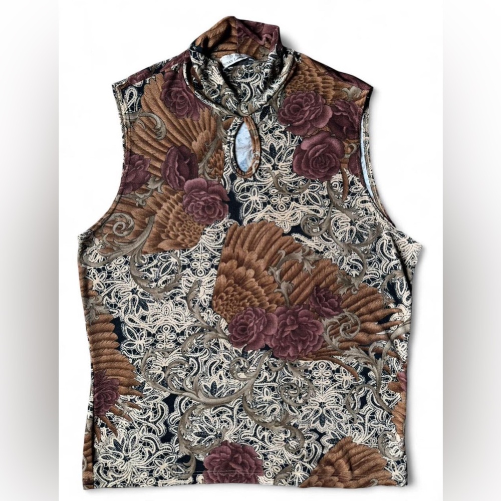 Susan Lawrence Floral High-Neck Blouse - Brown and Cream
